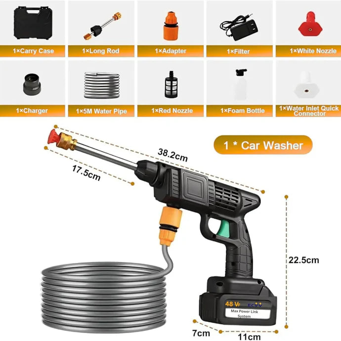 High Pressure Rechargeable Washer Gun Cordless for Car, Bike & Outdoor Use