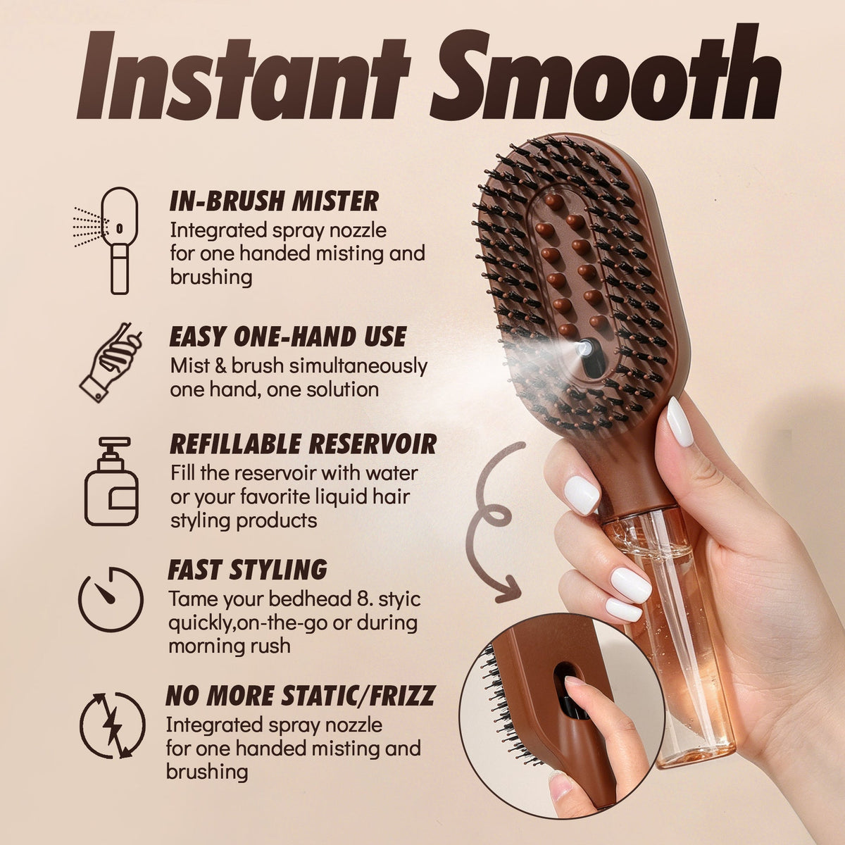 3-in-1 Misting Hair Brush – Spray, Detangle & Massage