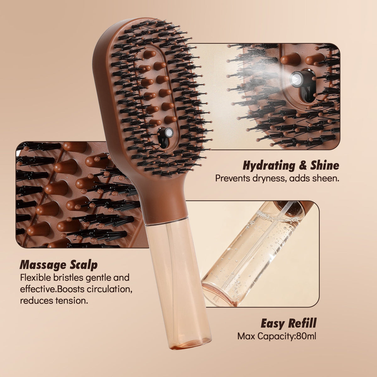 3-in-1 Misting Hair Brush – Spray, Detangle & Massage